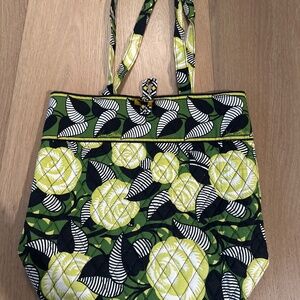 Vera Bradley Green and Black and white floral and leaf pattern tote bag